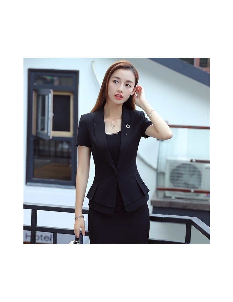 Blazers Summer Formal Ladies Blazers Women Jackets Short Sleeve Work Wear Clothes Office Uniform Designs - Black - 4L39696398...