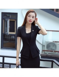 Blazers Summer Formal Ladies Blazers Women Jackets Short Sleeve Work Wear Clothes Office Uniform Designs - Black - 4L39696398...
