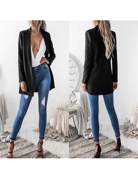 Blazers Fashion Women Casual Loose Solid Ladies Suit Coat Business OL Blazer Long Sleeve Outwear Autumn Spring Clothes - Blac...