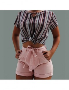 Women Lady Sexy Wide Leg Shorts Mid Waist Ladies Party Mini Shorts Beach Bow Solid Shorts - pink - 56111184734347-3