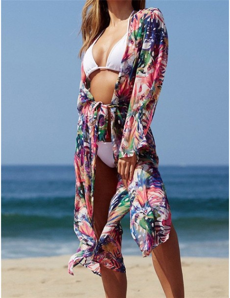 Blouses & Shirts 2019 Bohemian Multicolored Floral Printed Beach Tunic Plus Size Women Beachwear Mid-Calf Summer Tops Blouse ...