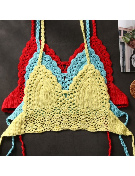 Camis New Sexy Bikini Crop Top Women Crochet Boho Beach Camisoles Bikini Bralette Halter Cami Knitted Bra Backless Beachwear ...
