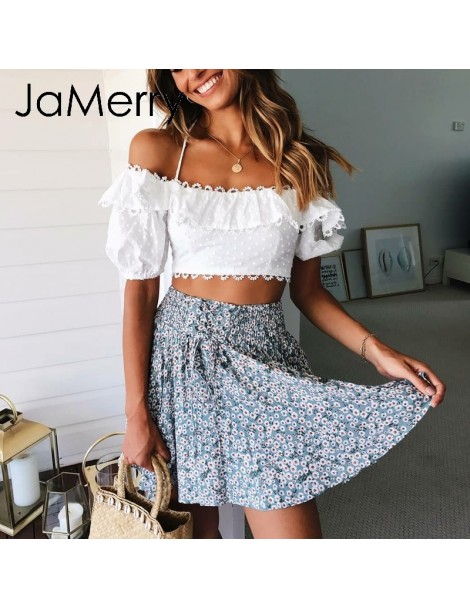 Rompers Vintage off shoulder white embroidery two piece set romper Women polka dot jumpsuit playsuit Summer beach holiday sui...