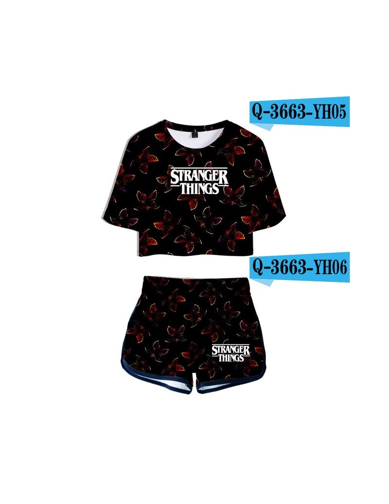 Women's Sets Summer Women's Sets Stranger Things 3 3D Printed Short Sleeve Crop Top + Shorts Sweat Suits Women Tracksuits Two...