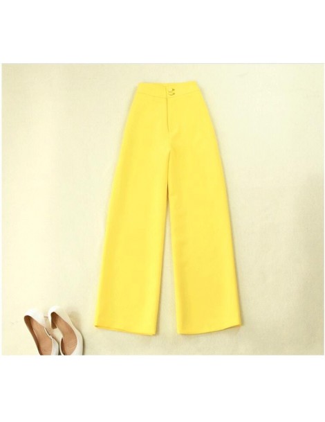 Pant Suits Women's Pant Suits 2018 spring and summer new yellow waist double breasted long section suit high waist wide leg p...