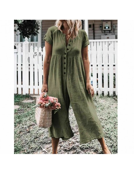 Jumpsuits Womens Summer Solid Short Sleeve Rompers Button Down Wide Leg Jumpsuits Ladies Evening Party Playsuit 2019 New - Bl...