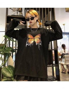 T-Shirts Autumn Harajuku Street Butterfly Print Loose Long Sleeve T-Shirt - Gray - 5K111104016723-2 $16.58