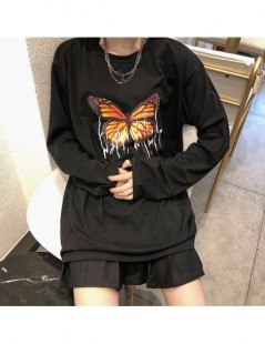 T-Shirts Autumn Harajuku Street Butterfly Print Loose Long Sleeve T-Shirt - Gray - 5K111104016723-2 $16.58
