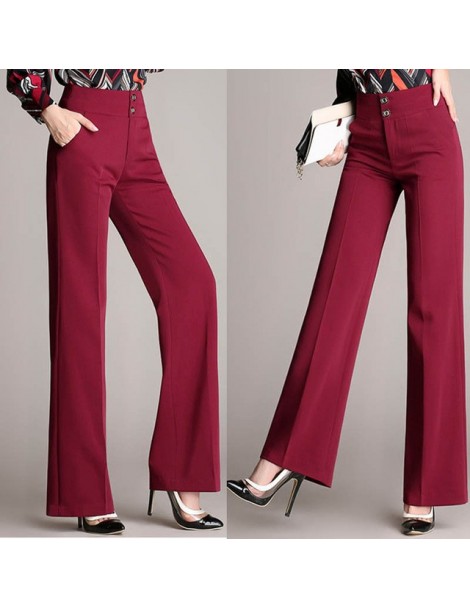 Fashion Womens Office Pants New Designer Ladies Black Navy Wide Leg Pants Womens Slim Formal Suits Pants Trousers - Red - 4B...