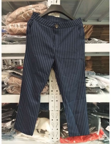 Women's Sets 2019 New Fashion Blue Striped Irregular Long Suit Sleeveless Waistcoat Ankle-Length Pants Female's Two Pieces Se...