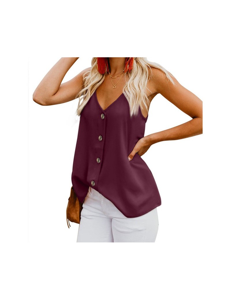 Camis 2019 Summer Sleeveless Button Design Camis Tank Tops Woman Basic Casual Female Spaghetti Strap V-Neck Plus Size S-XXL -...