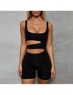 Rompers Black Cut-Out Sexy Backless Playsuits Casual Fitness Summer Bodycon Jumpsuit Women Fashion Body Stretchy Shorts - bla...