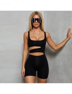 Rompers Black Cut-Out Sexy Backless Playsuits Casual Fitness Summer Bodycon Jumpsuit Women Fashion Body Stretchy Shorts - bla...