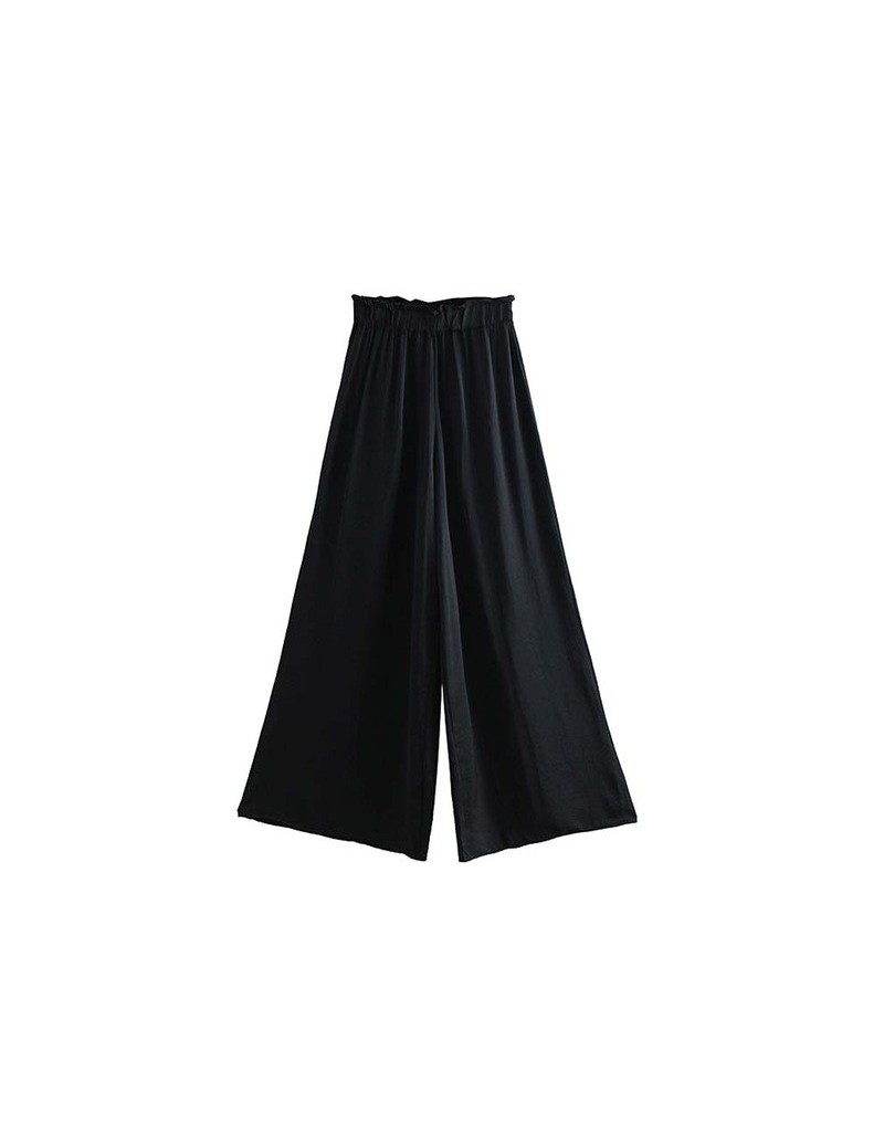 women elegent wide leg pants elastic waist casual female chic black white fashion style long trousers mujer KA694 - as pictu...
