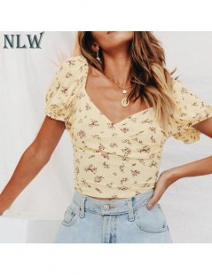 Blouses & Shirts Fashion Sexy V Neck Backless Women Crop Tops and Blouse Vintage Boho Print Lace up Summer Thin Short Shirt 2...