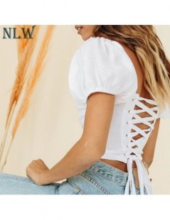 Blouses & Shirts Fashion Sexy V Neck Backless Women Crop Tops and Blouse Vintage Boho Print Lace up Summer Thin Short Shirt 2...