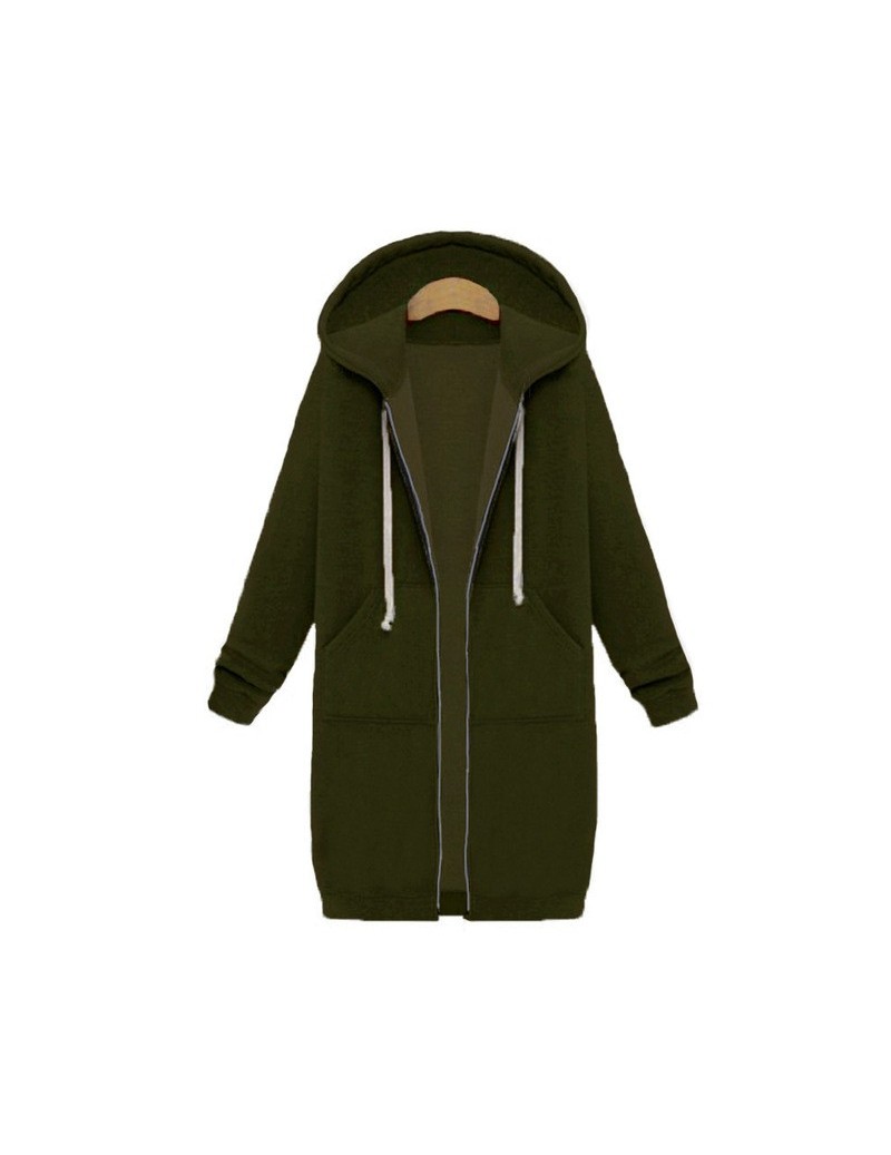 Jackets Autumn Winter Coat Women Fashion Casual Long Zipper Hooded Jacket Vintage Outwear Coat - Green - 4Q3075397489-6 $36.17