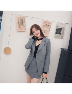 Skirt Suits Office Lady Fashion Women Skirt Suits One Button Notched Striped Blazer Jackets and Slim Mini Skirts Two Pieces O...