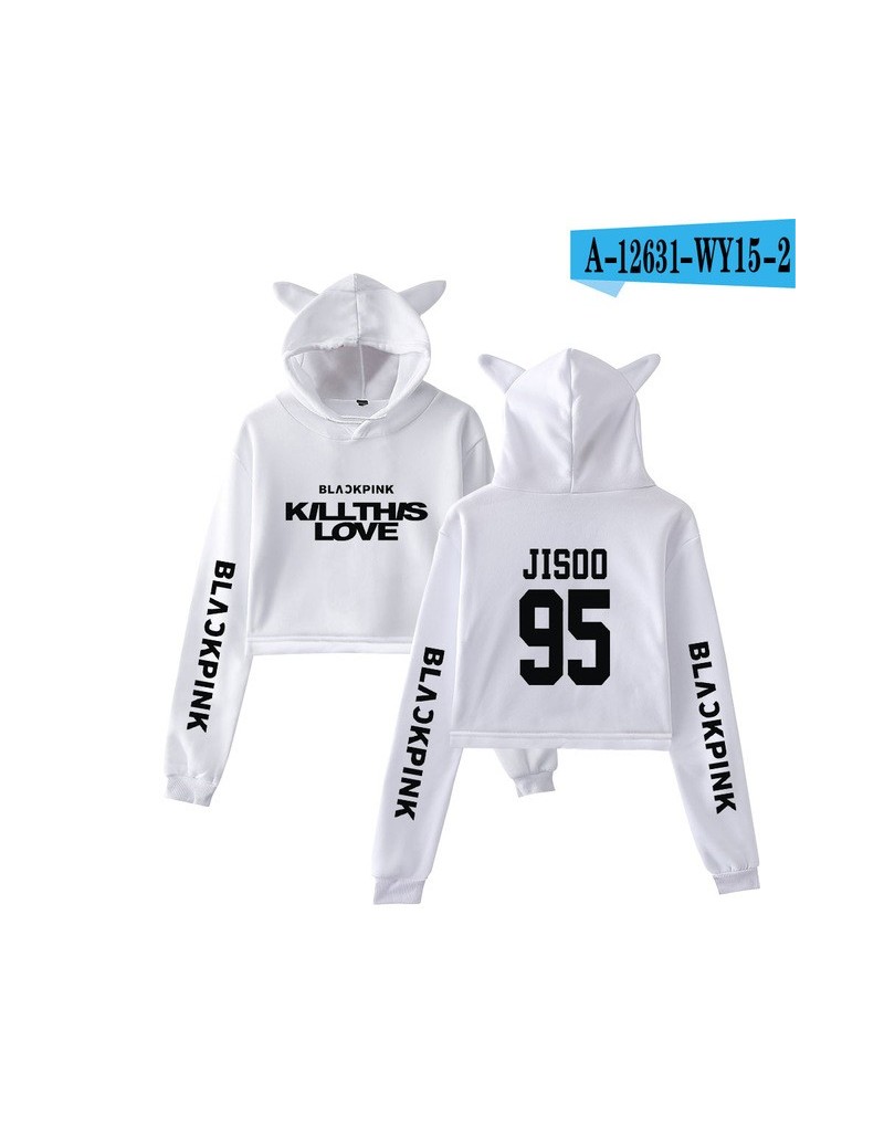 Blackpink Kill This Love Kpop Cat Cropped Hoodies Women Fashion Long Sleeve Hooded Pullover Crop Tops 2019 Hot Sale Casual W...