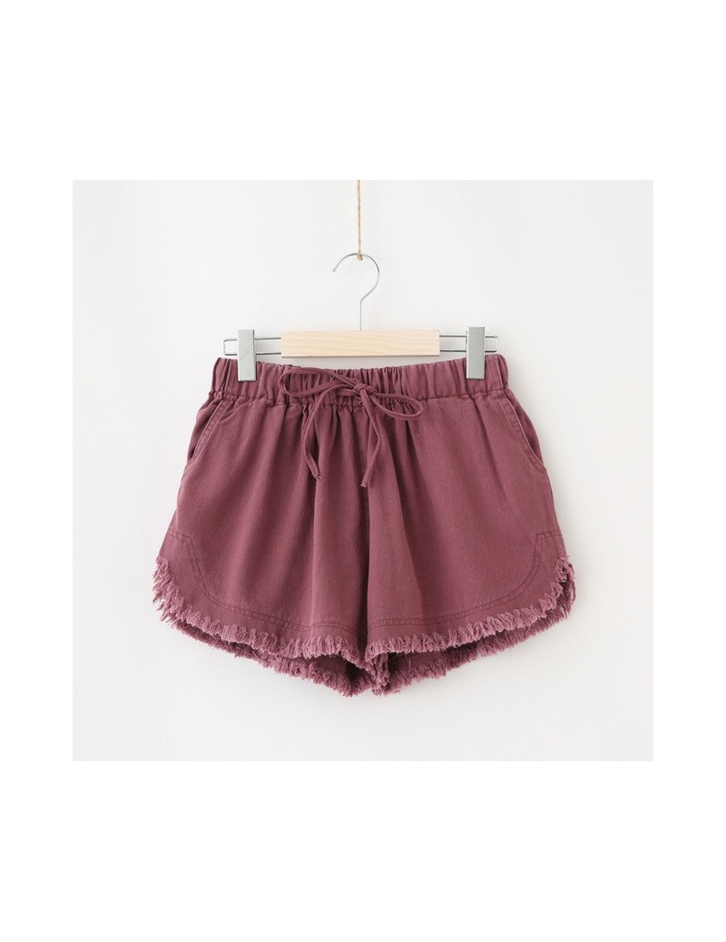 Basic Frayed Cotton Shorts Women Solid Wide Leg Shorts Summer Casual White Black - Purple - 4K3985085764-5