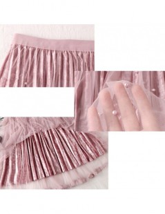 Skirts Fashion Beading Tulle Velvet Skirt Women 2019 Spring Elegant Long Maxi Skirt Female High Waist Pleated Girls Skirt Pin...
