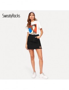 Skirts Ripped Detail Bodycon Denim Skirt Streetwear Frayed Edge Black Skirt 2019 Fashion Summer Women Style Mini Skirts - Bla...