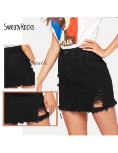 Skirts Ripped Detail Bodycon Denim Skirt Streetwear Frayed Edge Black Skirt 2019 Fashion Summer Women Style Mini Skirts - Bla...