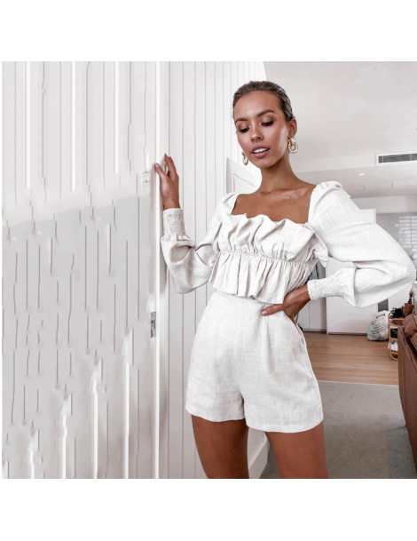 Rompers New Long Sleeve Pleated Low Strapless Casual Jumpsuit for Autumn/winter 2019 Women's Wear White Blue Playsuit for par...