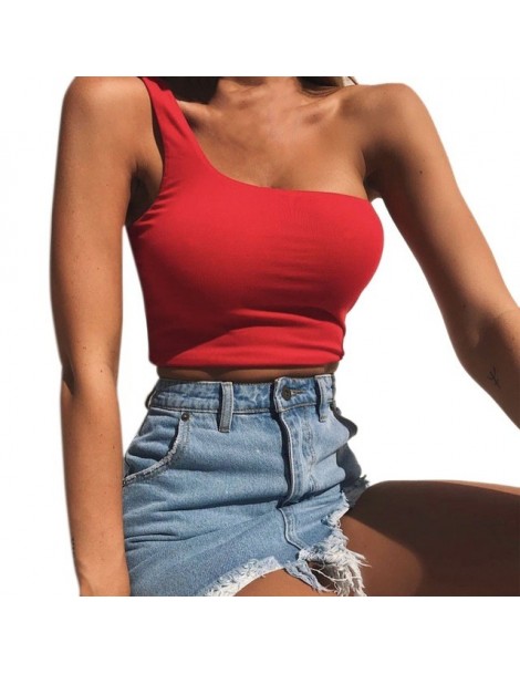 Tank Tops Women 2019 Ladies Single Shoulder Sexy Sport Bra Slim Camis Tank Vest vestiti New Womens Sexy Vest - Red - 43300752...