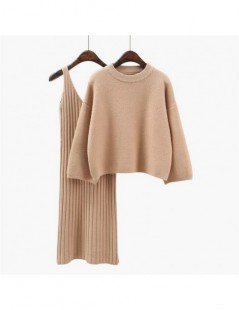Women's Sets 2018 Autumn Womans Sweater + Straped Dress Sets Solid Color Female Casual Two-Pieces Suits Loose Sweater Knit Mi...