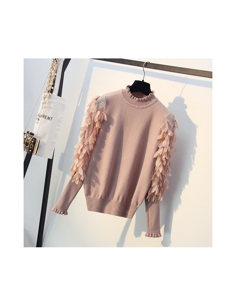 Pullovers 2019 Popular See-Through Sleeve Frill Knit Top Women Knitted Pullovers Sweater Female Spring Knitwear Casual Jumper...