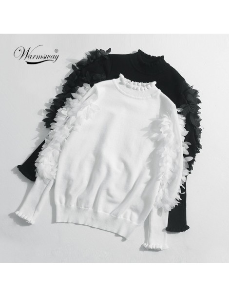 Pullovers 2019 Popular See-Through Sleeve Frill Knit Top Women Knitted Pullovers Sweater Female Spring Knitwear Casual Jumper...