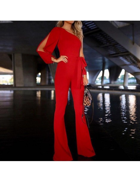 Jumpsuits New-fashioned Women Ladies Long Sleeve One shoulder Bandage Evening Jumpsuit Romper - White - 4G4150225338-5 $21.66