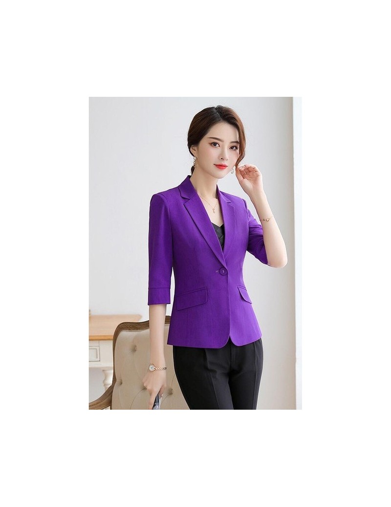 Blazers 2019 Women Summer Blazer Single Button Office Ladies Half Sleeve Blazer Female Plus Size Colorful Formal Jacket - Pur...
