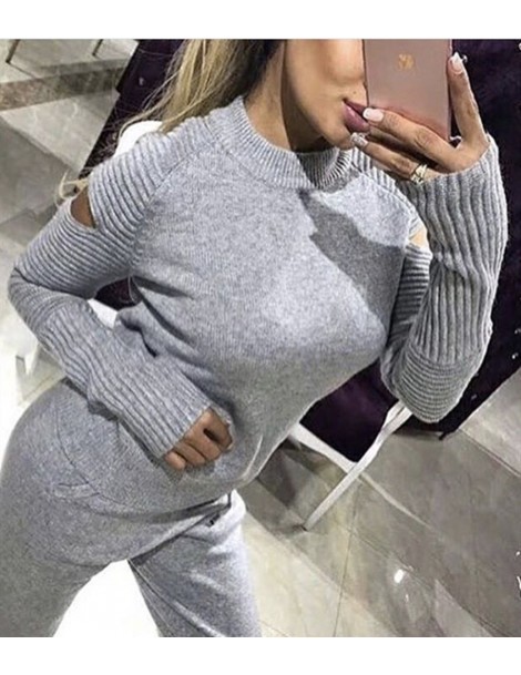 Women's Sets Autumn and Winter 2019 Tracksuit Women 2 Piece Set Sweater Knitted Off-Shoulder Sweaters and Pants Sets Two Piec...