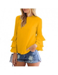 Blouses & Shirts Women Blouse Long Butterfly Sleeve O-Neck Solid Color Chiffon Shirts Loose Type White Yellow Red Green Blous...