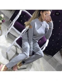 Women's Sets Autumn and Winter 2019 Tracksuit Women 2 Piece Set Sweater Knitted Off-Shoulder Sweaters and Pants Sets Two Piec...
