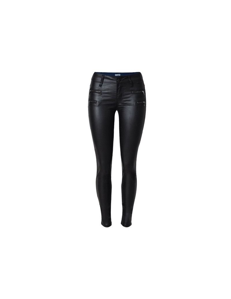 jeans Women Black Pu Leather Pants Pantalon Femme Women Fitness Leggings Low Waist Women Skinny Pencil Pants - Black - 4A386...