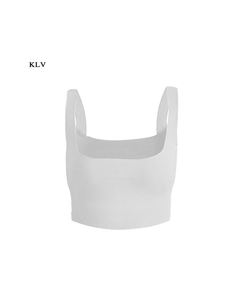 Women Summer Sleeveless Wide Strap Crop Tops Solid Color Thread Ribbed Knitted Vest Sexy Square Neck Backless Casual Camisol...