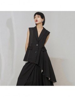2019 New Spring Summer V-collar Sleeveless Black Irregular Hem Pleated Stitch Cut Style Vest Women Vest Fashion Tide JR438 -...