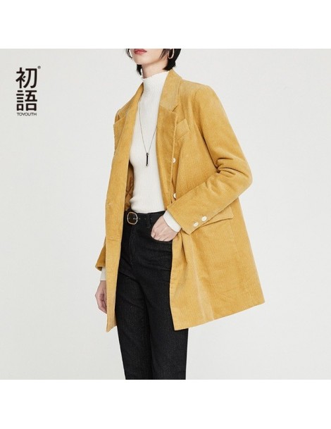 Blazers Retro Ginger Color Corduroy Women Blazer Double Breasted Solid Autumn Suits Jackets OL Style Chaqueta Mujer 2019 - Gi...
