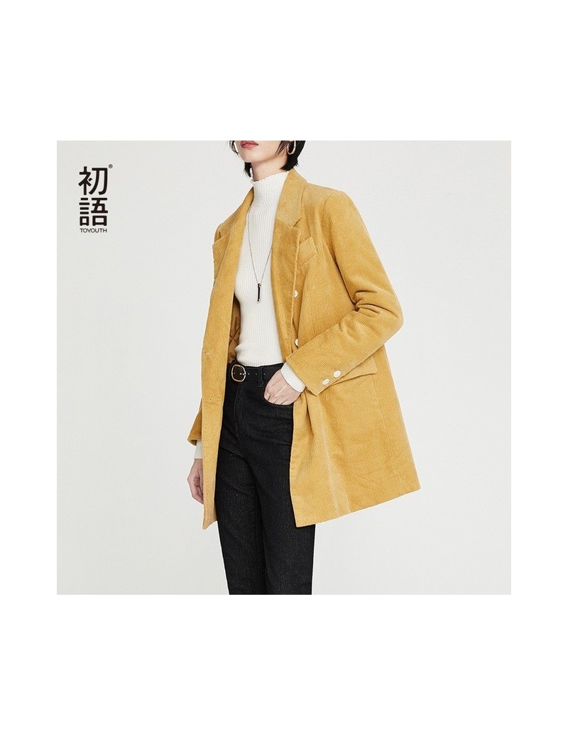 Retro Ginger Color Corduroy Women Blazer Double Breasted Solid Autumn Suits Jackets OL Style Chaqueta Mujer 2019 - Ginger ye...