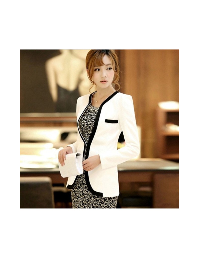 Blazers Women Short Blazer Black White Color Block Long-sleeve Short Jacket Outerwear Small Coat EBA093 - White - 45367827673...