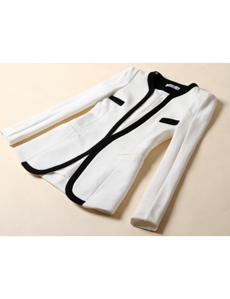 Blazers Women Short Blazer Black White Color Block Long-sleeve Short Jacket Outerwear Small Coat EBA093 - White - 45367827673...