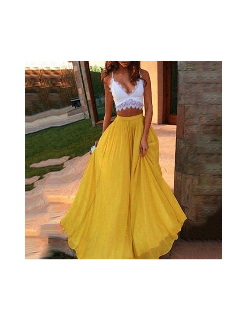 Skirts Elegant Womens Chiffon Long High Waist Summer Boho Beach Skirt Casual Fashion - Yellow - 4J4120018532-4 $30.34