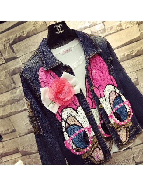 Jackets 2019 Students Short Denim Jacket Coats Spring Winter Women New Fashion Pearl Pink Sequin Long Sleeved Jeans Cowboy Co...