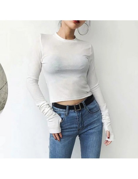 T-Shirts Women Fit on T-shirt with Over-thumb cuffs Sexy Top - white - 4W3053173451-2 $9.35