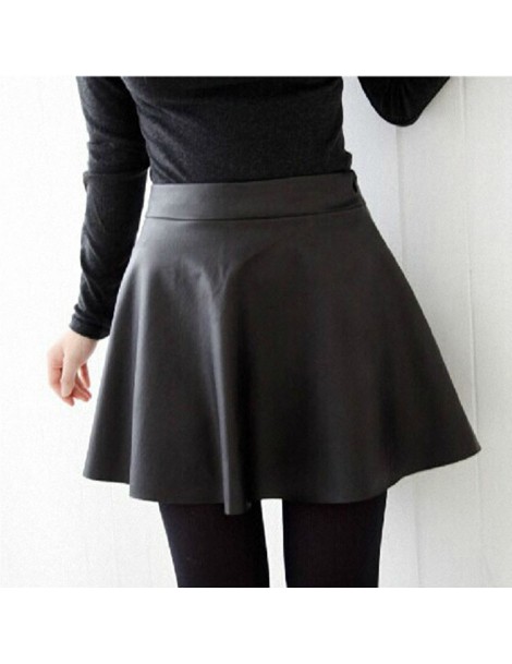 Skirts 2015 Women Winter Leather Skirts Fashion Plus Size High Waist Pleated Skirts Saia Hot Sale - Dark red - 4C3562436733-4...