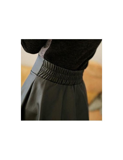 Skirts 2015 Women Winter Leather Skirts Fashion Plus Size High Waist Pleated Skirts Saia Hot Sale - Dark red - 4C3562436733-4...