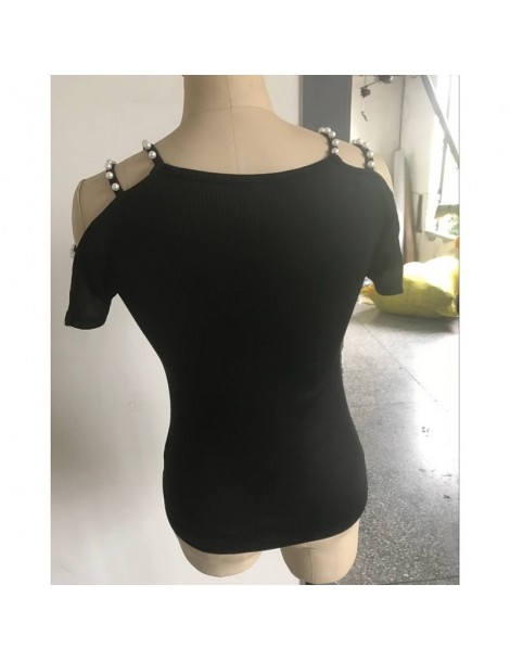 T-Shirts Beading Hollow Out Sleeve T-shirt Women Summer Black Tshirt O-neck Office Wear Elegant Tee Shirt Femme Plus Size 2XL...